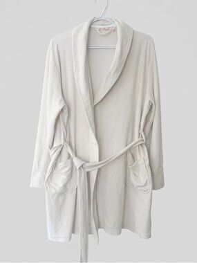 La Vie En Rose Women's White Cotton Short Robe Size Small